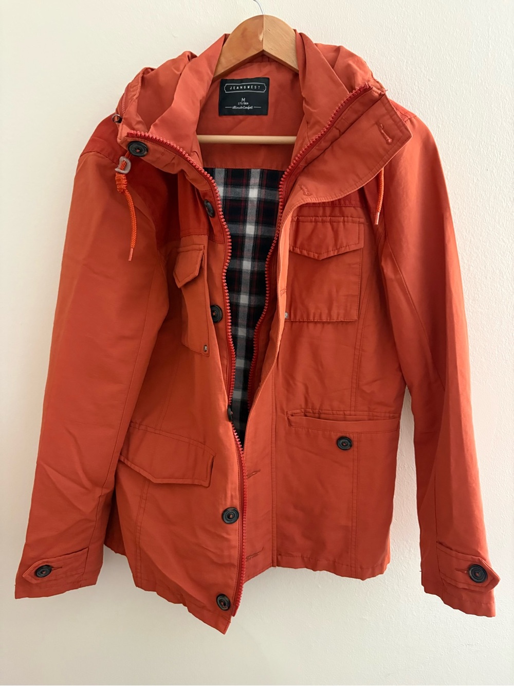 Lightweight Women's Hooded Utility Jacket in Rust Orange